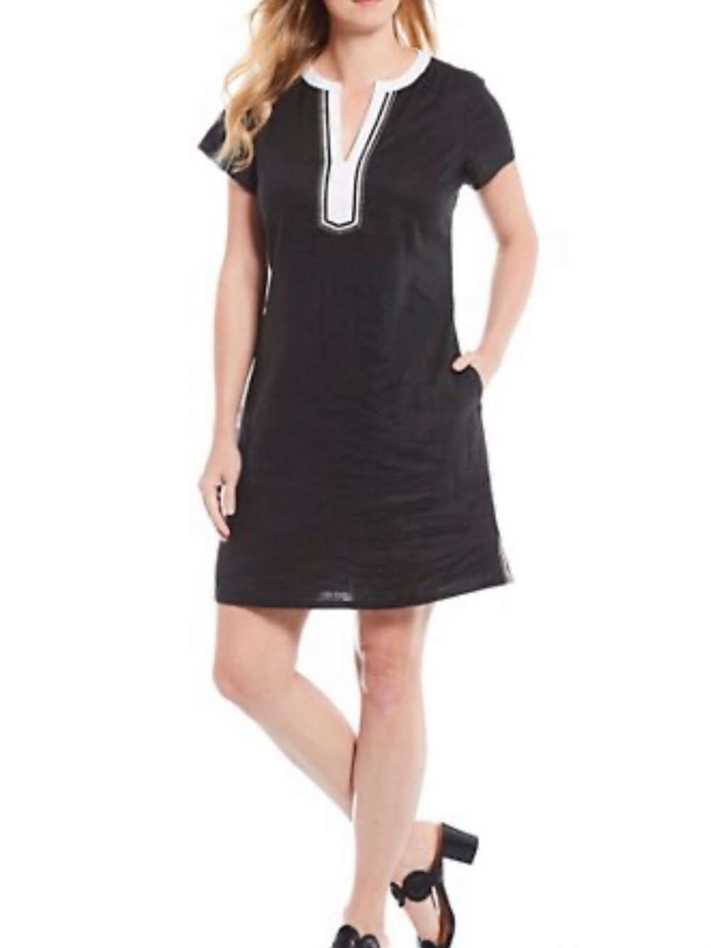 Tommy Bahama Two Palms Linen Shift Mini Resort Vacation Black Sparkle Dress